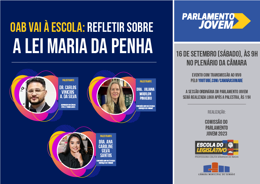 Lei Maria da Penha é tema de palestra no Parlamento Jovem