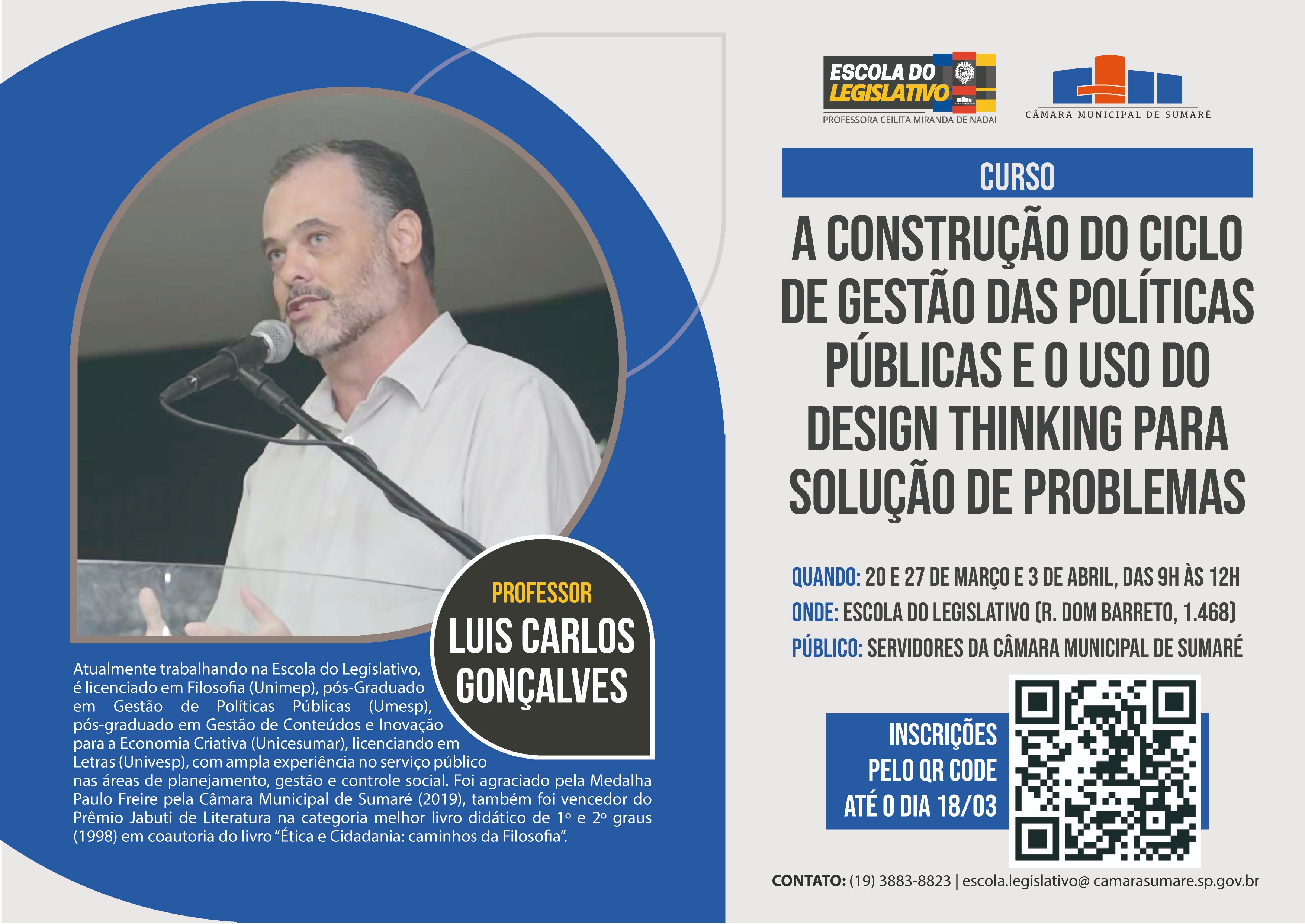 Curso gratuito em Sumaré aborda ciclo de gestão das políticas públicas e o uso do design thinking para a solução de problemas 