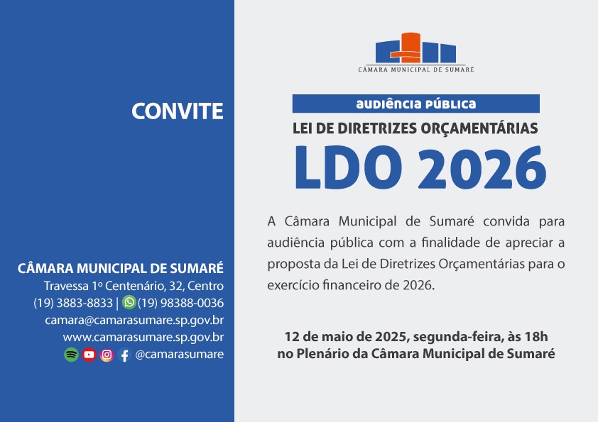 Câmara de Sumaré promove audiência pública para debater LDO para 2026 