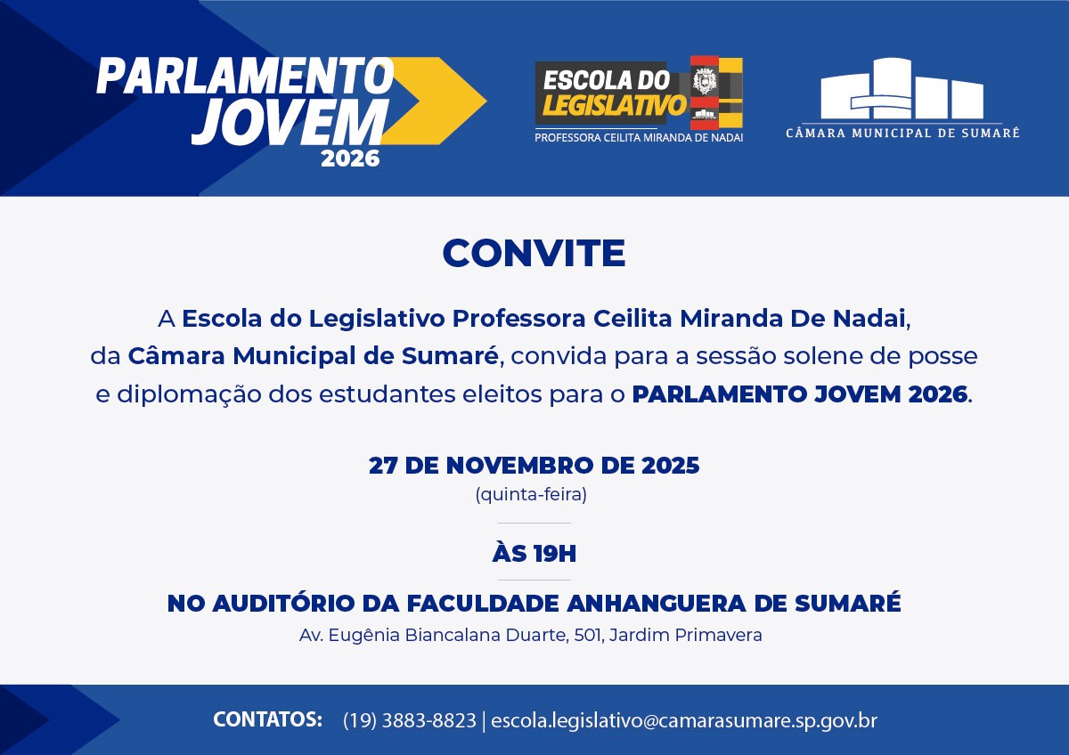 Câmara de Sumaré realiza sessão solene de posse do Parlamento Jovem para 2026