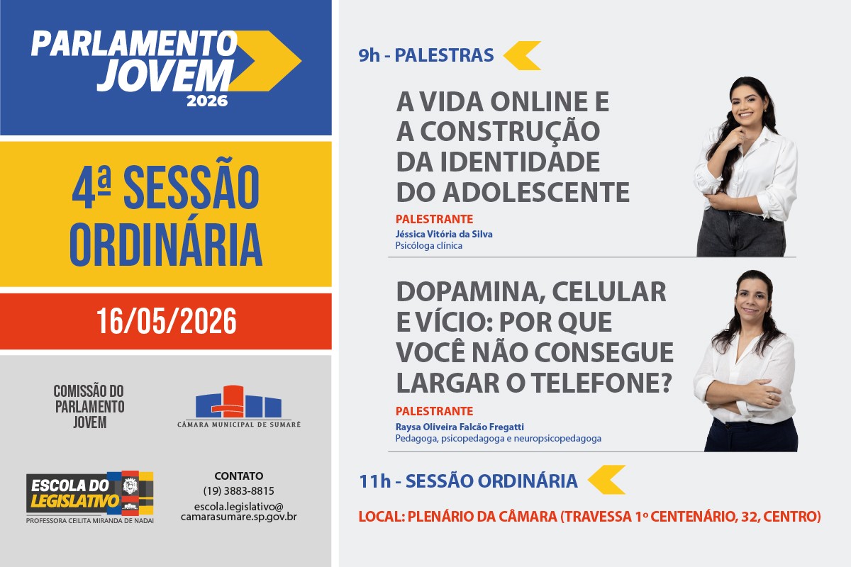 Parlamento Jovem promove palestras sobre saúde mental e uso das redes sociais entre adolescentes